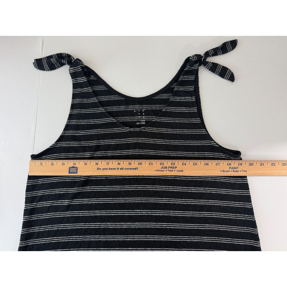 A New Day Black White Striped Tie Shoulder Tank Top Women’s Large Stretch Casual - Picture 5 of 8
